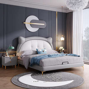 Cadre de lit pour enfants rose moderne avec design en forme d'animal rembourré, construction en bois souple, meubles de rangement, ensemble de chambre <span class=keywords><strong>à</strong></span> coucher 1,2 m - Product Image 1