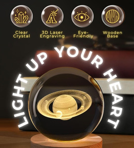 Lámpara de Noche de Bola de Cristal 3D de 6CM con Base de Madera, Decoración Luminosa LED para Escritorio y Hogar, Venta al por Mayor - Product Image 2