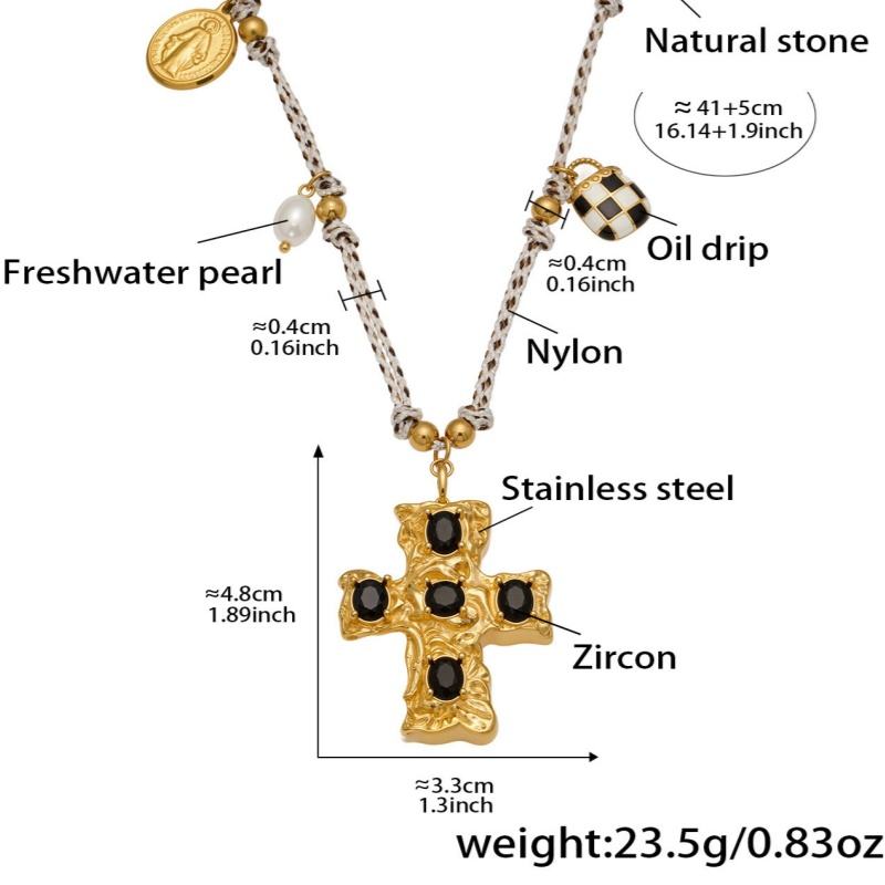 สร้อยคอไม้กางเขนเพทายสีดำ41 + 5ซม.