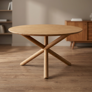 Table à manger ronde en bois massif, écologique, durable, imperméable, design scandinave moderne, meubles stables, 6 places - Product Image 4