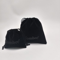 Pochette à cordon en velours noir personnalisée, sac de rangement pour bijoux épaissi et emballage cadeau avec impression de logo