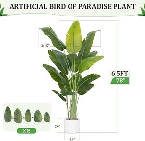 OH ARTS 高品質リアルな人工極楽鳥花植物 高さ6フィート 室内/屋外用シルク製葉っぱ グリーン フェイクパームデコレーション - Product Image 2