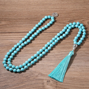 Collier de <span class=keywords><strong>prière</strong></span> en perles de turquoise bleue fait à la main pour la guérison énergétique, 108 perles de mala, pendentif en perles, bijoux - Product Image 4