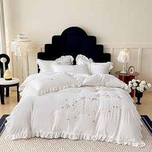 Parure de lit 4 pièces pour <span class=keywords><strong>fille</strong></span>, style minimaliste, motif géométrique, teinture active, 1,8 m, effet délavé simple 50S - Product Image 2
