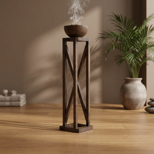 Quemador de incienso de madera natural hecho a mano con base de madera y diseño esférico para aromaterapia, decoración para el hogar para Ramadán y Eid. - Product Image 1