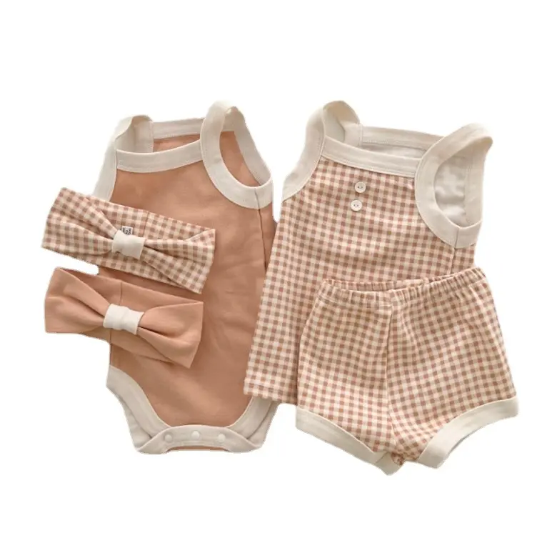 Summer Newborn Baby Clothes Sets Sleeveless 100% Cotton Baby Clothes Suits Two Pieces Solid Color Baby Clothes Set Summer