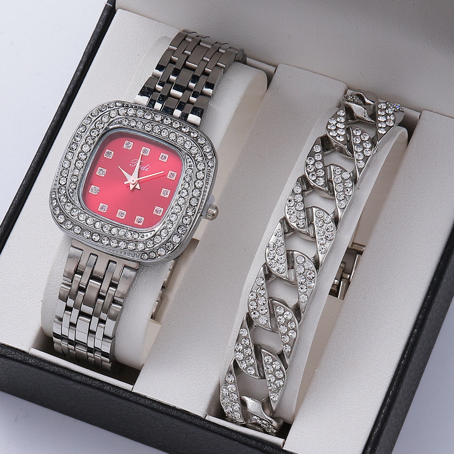 WOIWO 1 PCS Upscale Fashion Square Diamond-Encrusted Ladies Strap Watch JBW Cristal Square J6387-SetA | Women main image 4