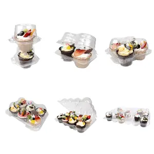 Envases de plástico transparente para cupcakes, envases de plástico transparente para cupcakes, magdalenas, embalaje de burbujas de concha transparente, 1, 2, 4, 6, 12 y 24 cavidades, venta al por mayor