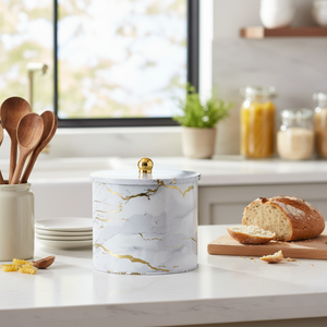 175x155mm Metal redondo bote perilla mango 3.5L almacenamiento de alimentos y contenedor mármol blanco - Product Image 3
