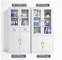 Armoire de rangement de bureau en métal avec portes vitrées, tiroirs et compartiments verrouillables pour l'organisation des dossiers