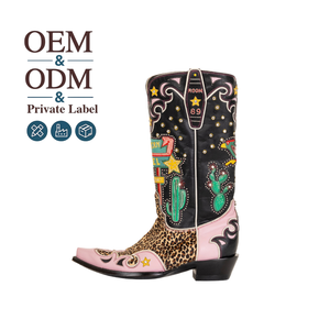 Botas Vaqueras Bordadas Étnicas Brillantes Personalizadas <span class=keywords><strong>CHENO</strong></span> para Mujer, para Uso Diario, Combinables con Todo, Elegantes para Caminar - Product Image 1