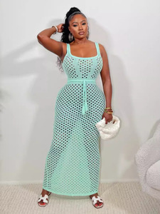 Logo personnalisé femmes Crochet <span class=keywords><strong>plage</strong></span> couvrir longue robe <span class=keywords><strong>sexy</strong></span> maille résille sans manches Maxi robe vêtements de <span class=keywords><strong>plage</strong></span> OEM ODM fabricants - Product Image 3