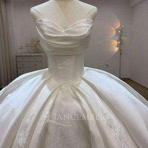 Lsjj151 Elegant Ivory Satin <b>Wedding</b> Draped Floral Applique Ball Gown Backless Chapel Floor-Length Sweetheart Neckline Bridal - Product Image 3