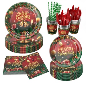 Ensemble de vaisselle de Noël élégant en gros : Assiettes, gobelets et <span class=keywords><strong>serviettes</strong></span> en <span class=keywords><strong>papier</strong></span> jetables pour fêtes de fin d'année et buffets - Product Image 1