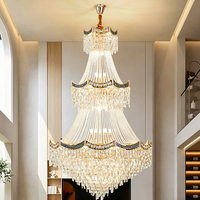 DUOMEIJU Grand Lustre LED Moderne en Cristal pour Hôtel, Design Duplex, Hauteur Réglable, Plafond Haut, Doré