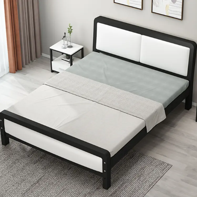 Новейшая современная металлическая железная двухспальная мебель под заказ с деревянным дизайном
