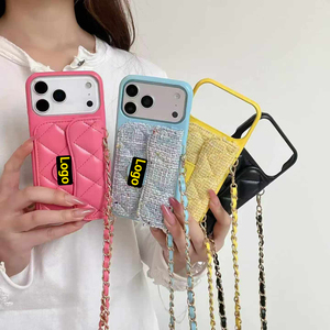 Funda de Lujo de Cuero Tipo Cartera Cruzada con Cordón para <span class=keywords><strong>iPhone</strong></span> 13 14 15 16 17 Pro Max, Soporte para Tarjetas y Cadena - Product Image 1