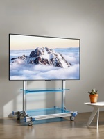 Support TV au sol en alliage d'aluminium robuste pour écrans de 85 à 100 pouces, roulettes verrouillables, panneaux acryliques modulaires, salon contemporain