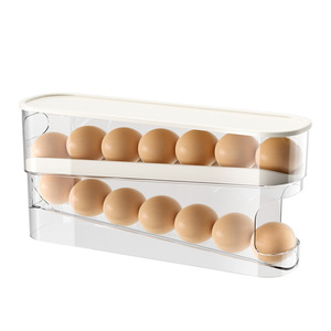 Caja de huevos deslizante para el hogar, utensilios de cocina, <span class=keywords><strong>rodillo</strong></span> de huevos automático para puerta lateral del refrigerador, caja de almacenamiento de huevos anticaída - Product Image 2