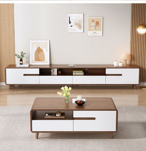 <span class=keywords><strong>Meuble</strong></span> <span class=keywords><strong>TV</strong></span> pour salon, petit appartement, combinaison avec table basse, couleur bois, pieds arrondis en bois massif - Product Image 1