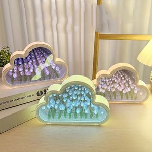 Lámpara LED de Tulipanes con USB, Creativa, para Decoración de Dormitorio, Regalo para el Hogar, con Espejo Acrílico y Flores Artificiales, Estilo DIY - Product Image 5