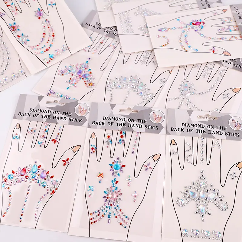 Feest Decor Zelfklevende Sieraden Strass Handsticker Luxe 3d Sticker Vel
