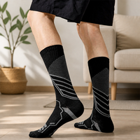 Chaussettes de compression pour hommes, hauteur genou, jacquard géométrique, chaussettes de sport à compression pour la course à pied et le cyclisme