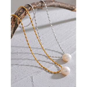 JINYOU 2085 Collar de Perlas Naturales de Agua Dulce de Lujo con Colgante de Acero Inoxidable, Elegante y Exquisito para Mujer, Joyería para Madre o Hermana - Product Image 4