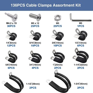 Kit de Abrazaderas para Cables Sanya, 136 Piezas, 10 Tamaños, Acero Inoxidable 304, Almohadilla de Goma para Gestión de Cables - Product Image 2