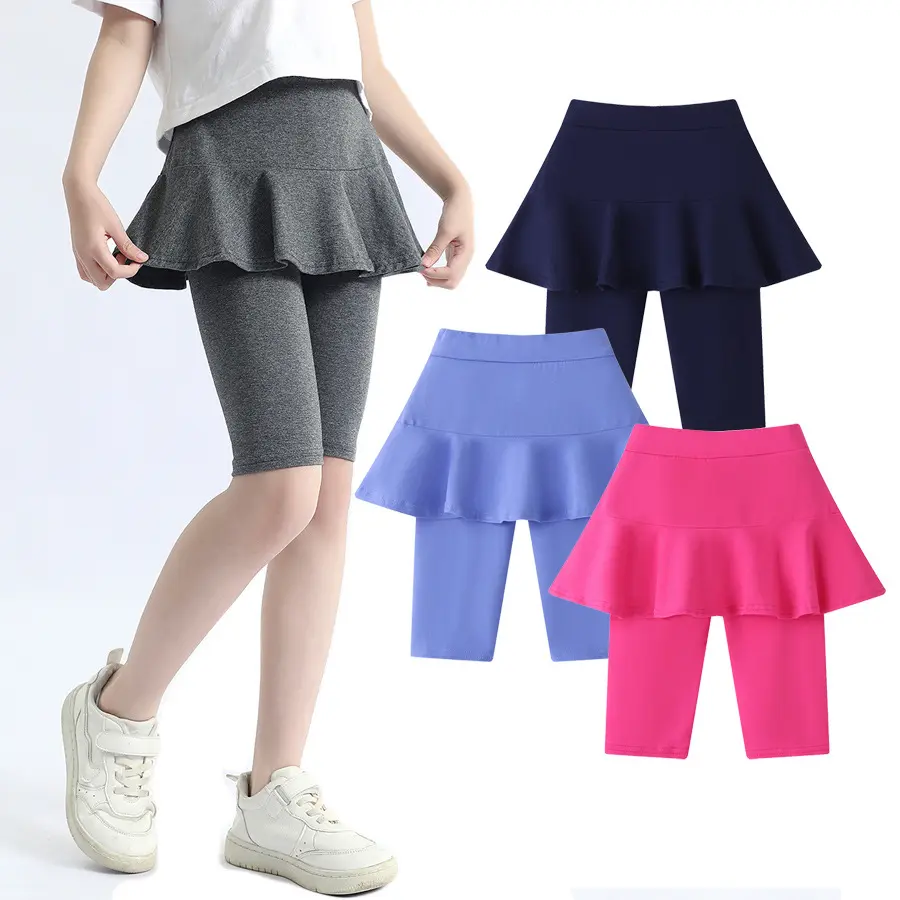 2023 Summer Candy Color Girls Leggings Girls Leggings Skirt Ruffled False Two-Piece Pants 4-11 Years Old