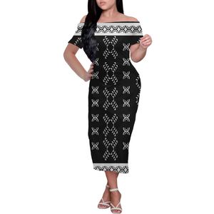 Robe mi-épaule femme noire, motifs de <span class=keywords><strong>tatouage</strong></span>, polynésien, livraison directe 6XL, robe moulante élégante pour dames, Logo personnalisé - Product Image 1