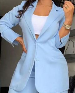 I-0591 Nuevo Estilo Europeo Americano, Conjunto de Blazer de 2 Piezas para Mujer, Color Sólido, Manga Larga, Botones, Solapa Corta, Cuello en V - Product Image 5