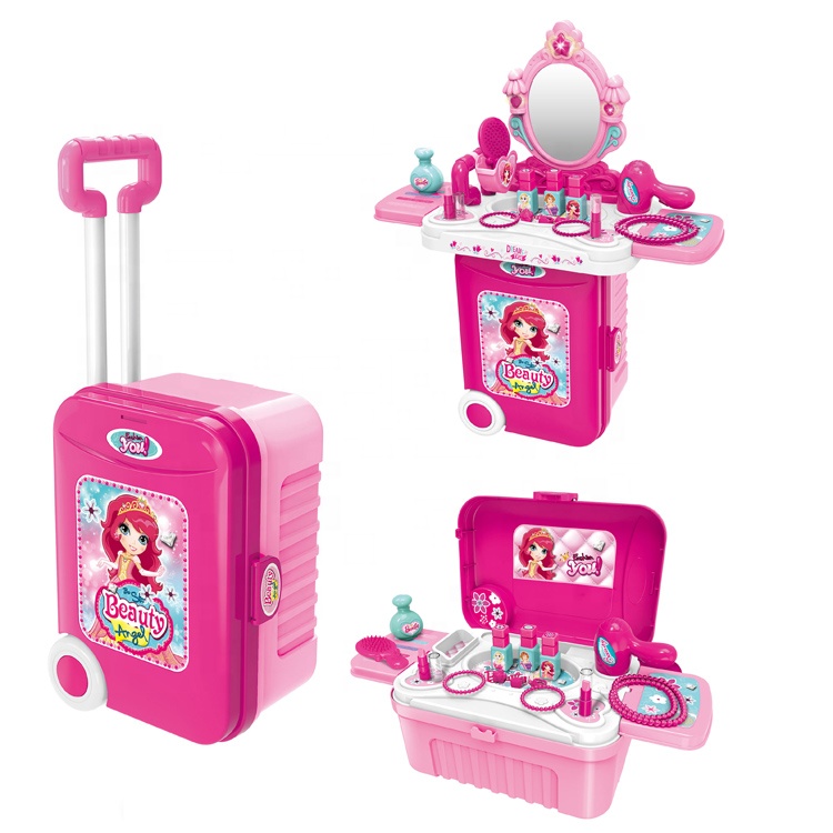 For girls 3 IN 1 plastic makeup set toy trolley suitcase dresser pretend play toys beauty set