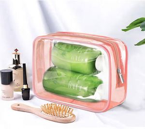 Organisateur de voyage pour articles de toilette, approuvé par la TSA, sac de maquillage transparent à fermeture éclair coloré - Product Image 5