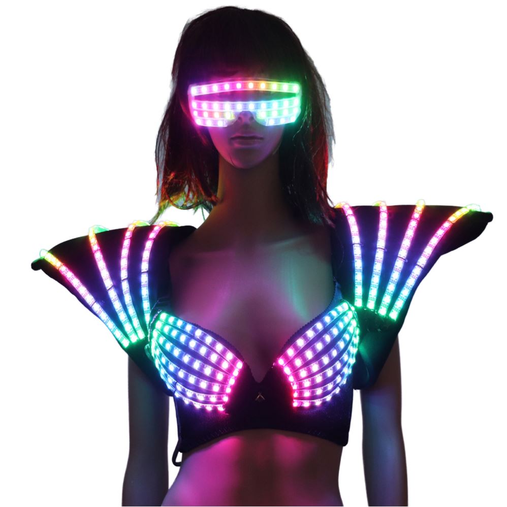 Women's Wireless LED Sports Bra Adjustable Strap Glowing Chest Light for Night Club Dance Costume LED Shorts Performance Wear