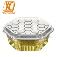 XC Y72 400ml Gobelets en aluminium jetables de qualité alimentaire pour desserts, cheesecakes, ramequins avec couvercle en plastique (forme rectangulaire)