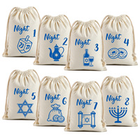 Sac en toile personnalisé pour cadeaux de Hanouka, vente en gros d'usine, pochette de rangement à cordon pour Hanouka, chandelier à neuf branches et Dreidel