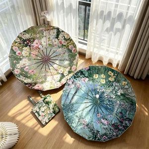 Three-Fold Automatic Uv With Digital Printing Oil Painting Retro Design for Rain Sun Travel <b>Umbrella</b> Promotion - Product Image 2