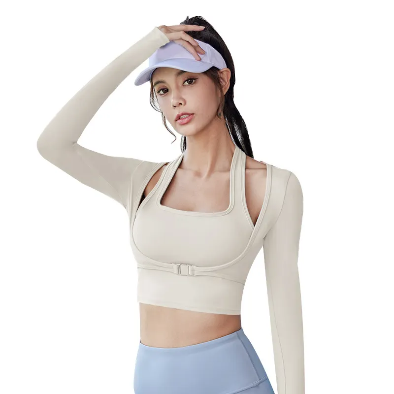 Hang neck without wearing bra yoga clothes slimming sports top shock - proof seamless fast dry outside wearing fitness clothes