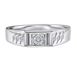 Wholesale <b>Men</b>’s Brass Rhodium Plated Round Cut Cubic Zirconia Wide Band Wedding <b>Ring</b> Luxury Fashion Jewelry Gift - Product Image 3