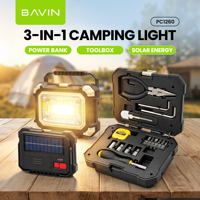 BAVIN PC1260 Lampe de camping 3-en-1, batterie solaire 4000mAh, boîte à outils multifonctionnelle, lanterne LED 450LM, batterie externe