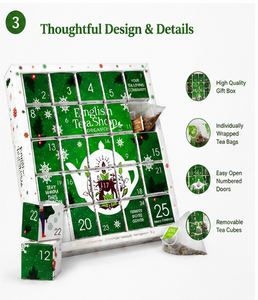 25-Day Tea Advent Calendar <b>Box</b> with 25 Individually Wrapped Organic Tea Bags <b>Christmas</b> Countdown Gift Packaging for Tea Lovers - Product Image 3