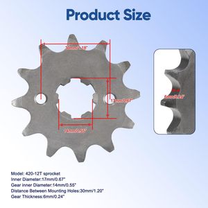 Piñón Delantero de Motocicleta <span class=keywords><strong>420</strong></span> 12T 17mm para 50-160cc TaoTao Loncin Roketa Coolster y Más ATV Quad Dirt Bike 4 Ruedas - Product Image 3