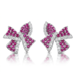 Boucles d'oreilles à nœud papillon mignonnes en argent 925 avec micro-incrustation de rubis, bijoux pour femmes à porter au quotidien - Product Image 1