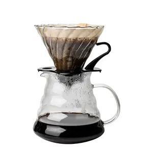 بالجملة القهوة كأس مجموعة الخادم-V60 الزجاج فنجان القهوة الزجاج المقاوم للحرارة فلتر تنقية القهوة أكواب تصب على صانع القهوة مع حامل أدوات باريستا