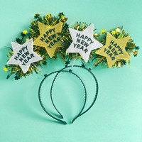 Bandeau créatif étoile à cinq branches en or et argent brillant Accessoires photo de fête du Nouvel An de petite taille avec décorations emballées dans un sac