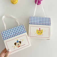 Sac fourre-tout écologique en papier à motif de dessin animé, sac cadeau à main, boîte d'emballage pliable mignonne et fraîche à motif quadrillé pour pâtisseries, biscuits, bonbons et bougies