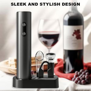 Juego de abridor de vino eléctrico clásico plateado premium Novison, base recargable, abridor de botellas automático, caja de regalo, logotipo personalizado, aluminio - Product Image 4