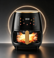 Friteuse à air électrique 3,5 L 1400 W pour une cuisson saine individuelle et en couple, avec fenêtre de visualisation éclairée, commande tactile et 8 préréglages