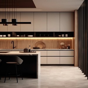 Diseño <span class=keywords><strong>de</strong></span> <span class=keywords><strong>Isla</strong></span> <span class=keywords><strong>de</strong></span> Cocina Semiabierta ME LDK, Muebles Curvos Multifuncionales con Tiradores en J, Resistentes al Agua, Melamina Ecológica - Product Image 2